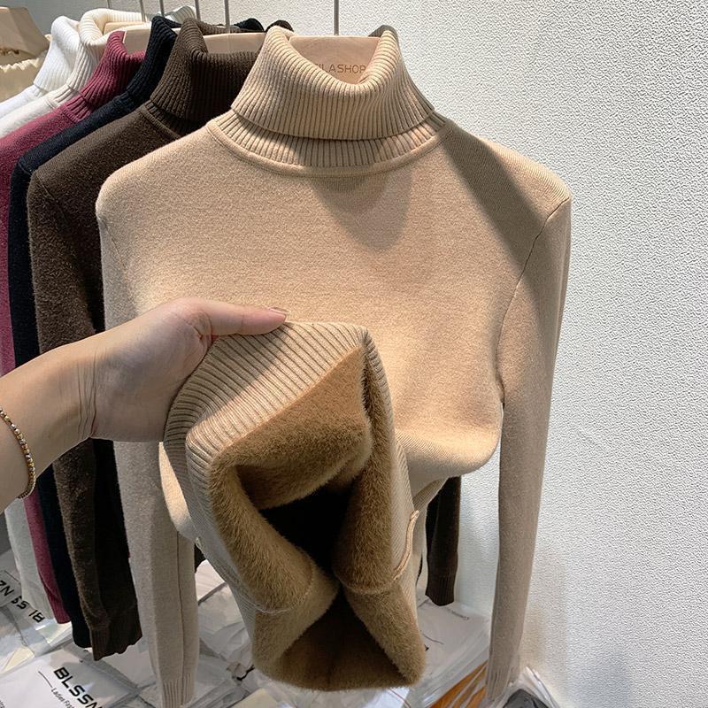 Turtleneck Sweater For Women, Fleece-Lined And Thickened, New Style, Integrated Mink Velvet Inner Top, Base Shirt For Women, Thick And Versatile For Winter - Image 3